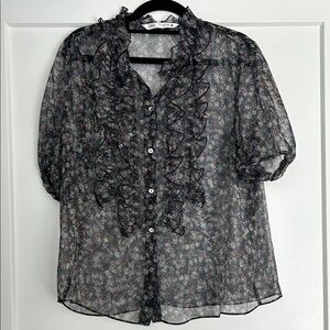 ZARA M Ruffle Floral Blouse